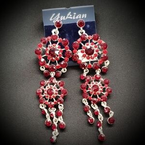 Red Ruby Rhinestone Chandelier Earrings